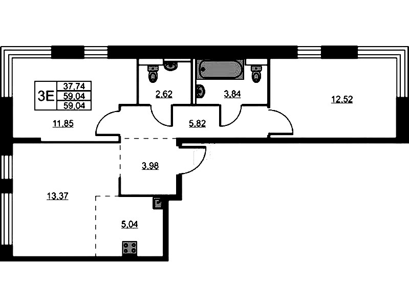 2-комнатная квартира 59.04 м², 4/24 эт., ЖК «Живи! В Рыбацком»